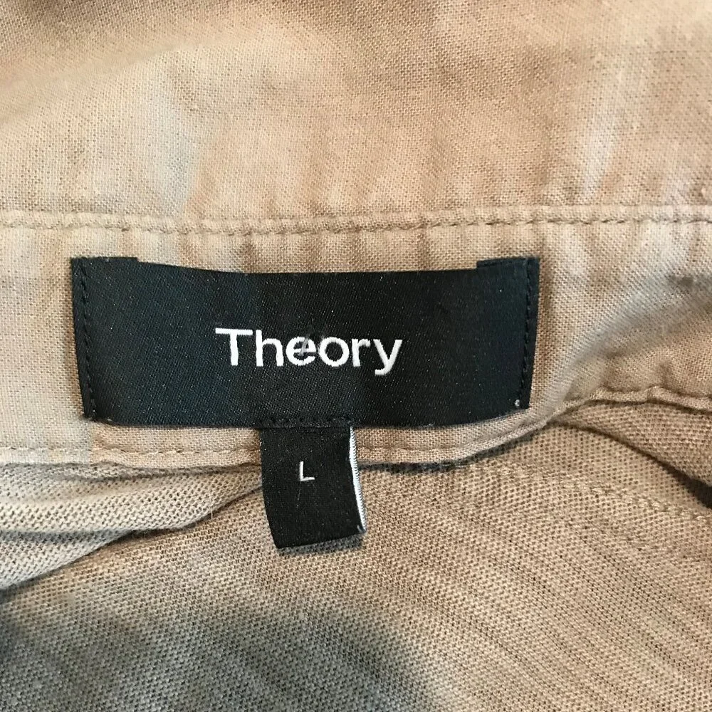 THEORY Brown  Riduro C.Nebulous 100% Organic Cotton Button Down Shirt Size L - Picture 7 of 8